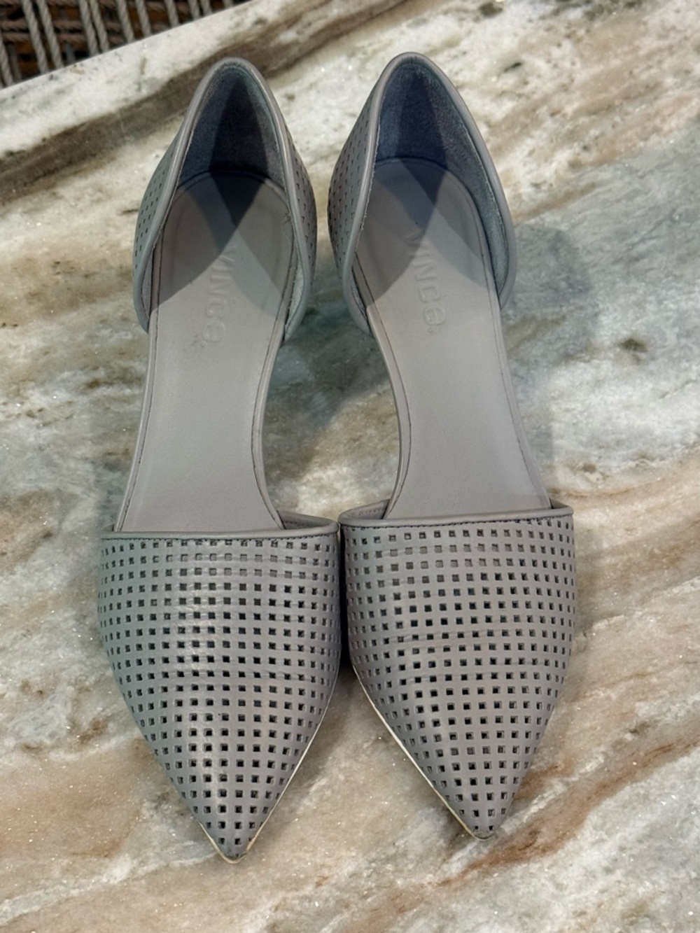 Women’s VINCE Aurelian perforated grey leather kitten heels- Size 7.5 - Picture 7 of 10